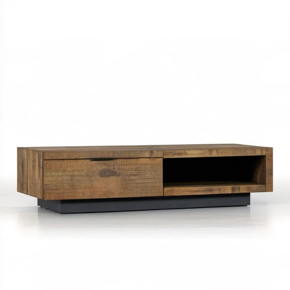 Brązowo-czarna szafka RTV z litego drewna mango 160 × 45 × 50 cm