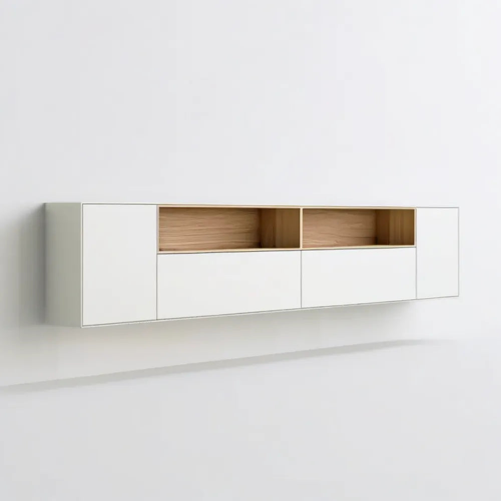 Wisząca szafka RTV MDF biała/dąb jasny 240 x 35 x 40 cm