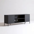 Czarna szafka RTV 160 × 40 × 60 cm z 2 drzwiami i 2 otwartymi półkami