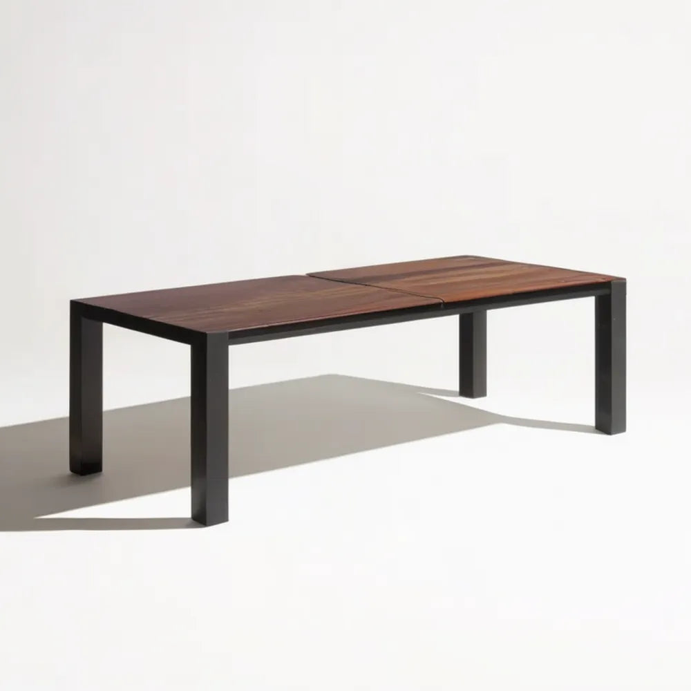 Rozkładany stół do jadalni 160–200 × 90 × 75 cm z blatem MDF w okleinie orzechowej i czarną stalową podstawą